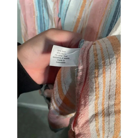 Lane Bryant Pink and Blue Striped Linen Blend Button Front Top - Picture 9 of 9